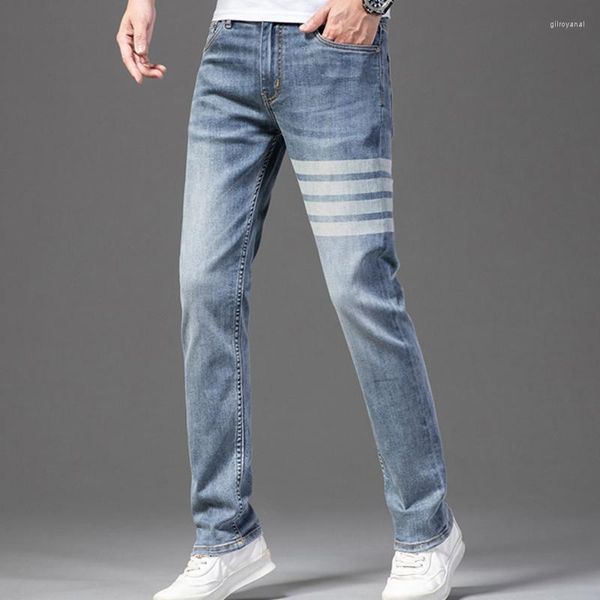 Jeans para hombres Stretch Mens Otoño 2023 Hombre Marca Casual Denim Harem Pantalones Lado Raya Flaco Jean Hombres Jogger Azul