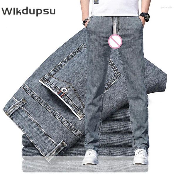 Jeans para hombres Estiramiento Flaco Hombres Moda Casual Denim Invisible Cremalleras dobles Entrepierna abierta Pantalones elásticos Pantalones de marca Hombre Tamaño grande