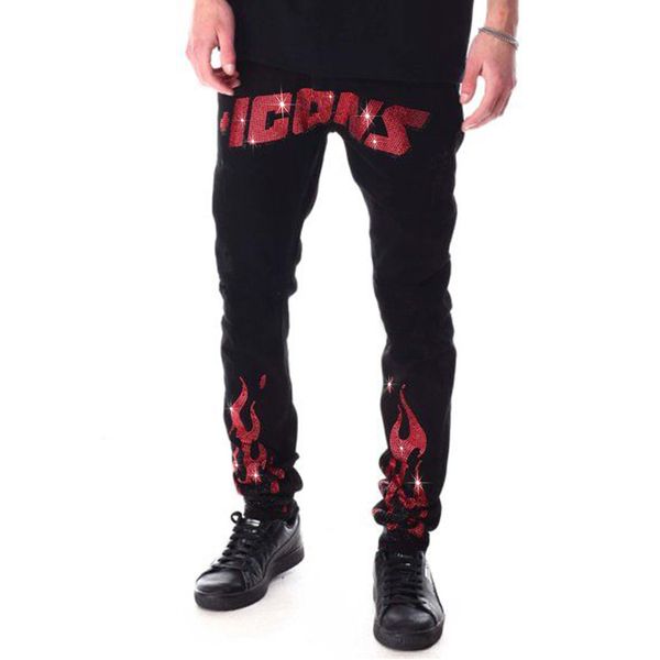 Pantalones vaqueros para hombre Agujero elástico Negro Flaco Slim Fit Punk Streetwear Biker Pantalones Hombre Letra roja Pantalones de lápiz de mezclilla 230216