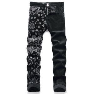 Jeans masculin à rayures à rayures tendance élastique slim pantalon imprimé pour le b8c pour hommes personnalisés