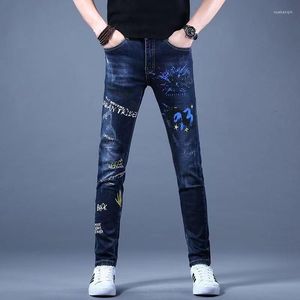 Men's Jeans Style Skinny Men Men Trend imprimé Slim Fit Cantant denim Fashion Black Patchwork Pantalon de jean décontracté mâle