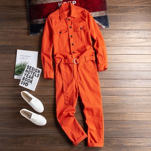 Pantalones vaqueros para hombre con estilo de manga larga naranja rojo mono Hip Hop Casual moda Multibolsillo monos Streetwear Cargo pantalones masculinos 230628
