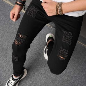 Jeans masculins élégants hommes hip hop jeans déchirés trous masculin pantalon denim jeans crayon skinny pour hommes y240507