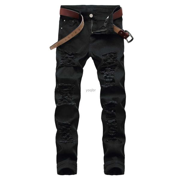 Pantalones vaqueros de los hombres Pantalones de mezclilla para hombre con estilo Pantalones de mezclilla ajustados rasgados Hombre Botón de talle bajo Sknniy Jeans Ropa de hombre barata Envío gratis L231219