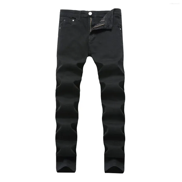 Jeans pour hommes Pantalons en denim pour hommes élégants Soild Sknniy serré taille basse bouton jambe droite vêtements