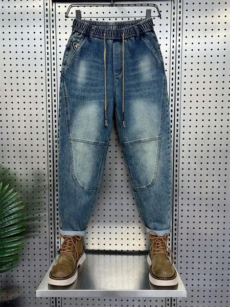 Jeans masculins élégant patchwork de rue élégant travail petit pieds de jambe droite pantalon de haute qualité vêtements de luxe de haute qualité