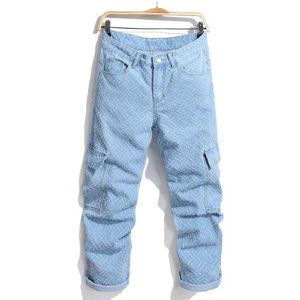 Jeans masculin élégant strt masculine moteur de cargaison droite jeans masculin plusieurs poches en désintégration pantalon en denim mens y240507