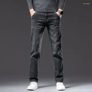 Jeans pour hommes Sulee Automne Bleu Droit Lâche Élastique Fit Business Casual Coton Stretch Dnim Pantalon Mâle Marque Smoky Gris