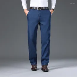 Jeans para hombres Sulee Otoño Invierno Estiramiento Suelto Pierna recta Pantalones de cintura alta Negocios de mediana edad Gris humo