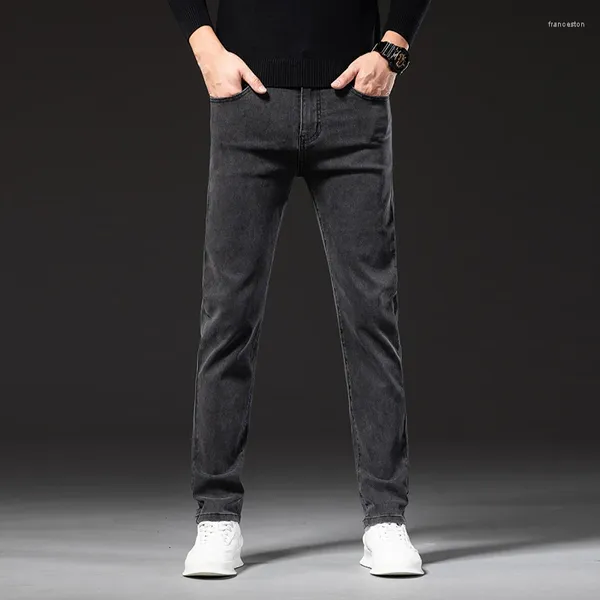 Jeans pour hommes suulet extensible gris classique Business Fashion Fashion Slim-Fit élastique Pantalon de denim à tube droit élastique Pantalon de marque masculine