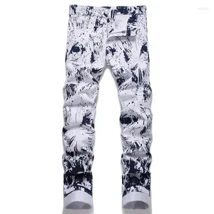 Jeans pour hommes Été 2023 Street Blue Digital Print Pantalon en coton Taille moyenne Casual Hip Hop Vêtements