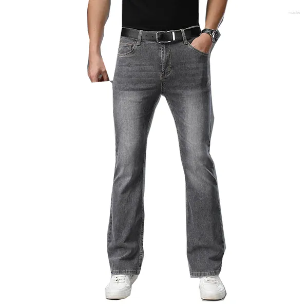 Jeans pour hommes été 2023 hommes minces gris moyen taille haute Micro évasé qualité mode pantalons