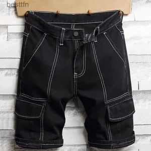 Jeans pour hommes Été 2023 nouveauté mode hommes droit noir luxe vêtements solide Baggy Denim pantalon jean Shorts pour hommes Jeans ShortsL231208