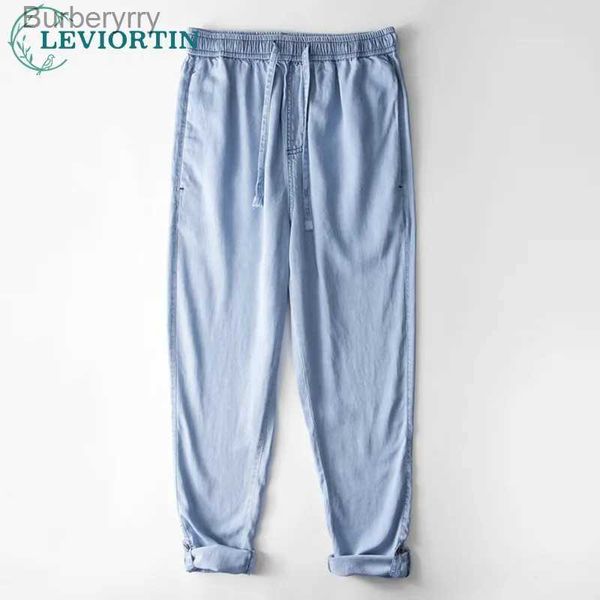 Jeans pour hommes Été 2023 mince coton chanvre jean pour hommes décontracté coupe ample Drstring taille élastique lin pantalon de plage survêtement Yoga pantalon L231011