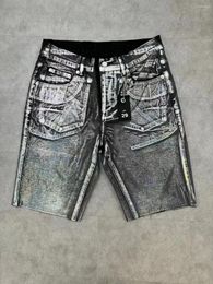 Jeans para hombres Summer 2024 Trendy Heavy Gilt Coated Dephenly Whween Longitud de la rodilla