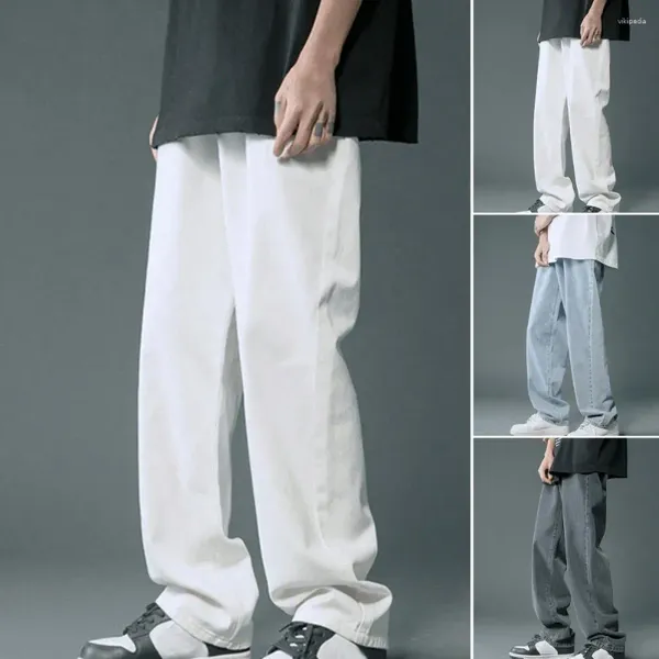 Jeans pour hommes été automne hommes couleur unie taille élastique lâche jambe large pantalon en denim streetwear