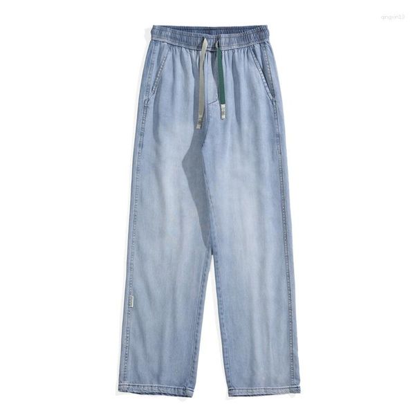 Jeans para hombres Verano Cool Baggy 2023 Llegadas Hombres Sag Straight Loose Korean Harajuku Denim Pantalones Azul claro Negro