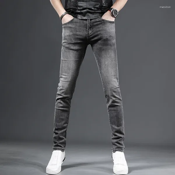 Jeans pour hommes Summer Dark Grey Slim Fit Hommes Style coréen Casual Stretch Denim Pantalon