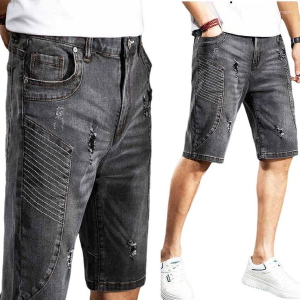 Pantalones vaqueros para hombres Pantalones cortos de mezclilla de verano Hombres masculinos de moda Jogger Tobillo Harem Pantalones elásticos Pantalones de onda rasgada para hombres