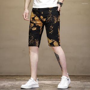 Jeans pour hommes d'été brodés pour hommes Short en jean noir Coupe ajustée Stretch Droite Taille moyenne Pantalon imprimé Style camouflage Pur coton 3D 2024
