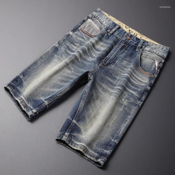 Pantalones vaqueros para hombre de diseñador de moda de verano para hombre de alta calidad Retro lavado elástico Slim Fit rasgado corto Vintage Casual pantalones cortos de mezclilla