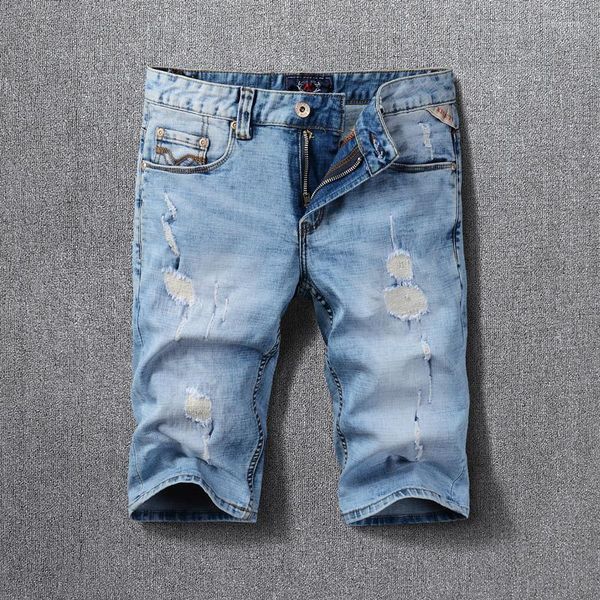 Jeans pour hommes été créateur de mode hommes Shorts rétro bleu clair détruit déchiré court Vintage décontracté Denim Hombre