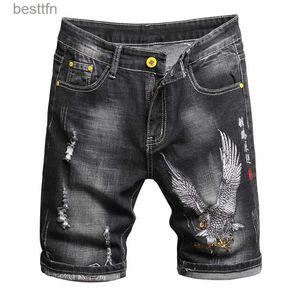 Jeans voor heren Zomermode Denim shorts voor heren Chinese stijl Borduren Klassiek Zwart Stretch Slim Casual Korte jeans Trend StreetwearL231208