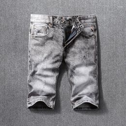 Jeans pour hommes été mode Vintage Designer hommes rétro gris coton élastique en détresse déchiré Denim Shorts Style italien court