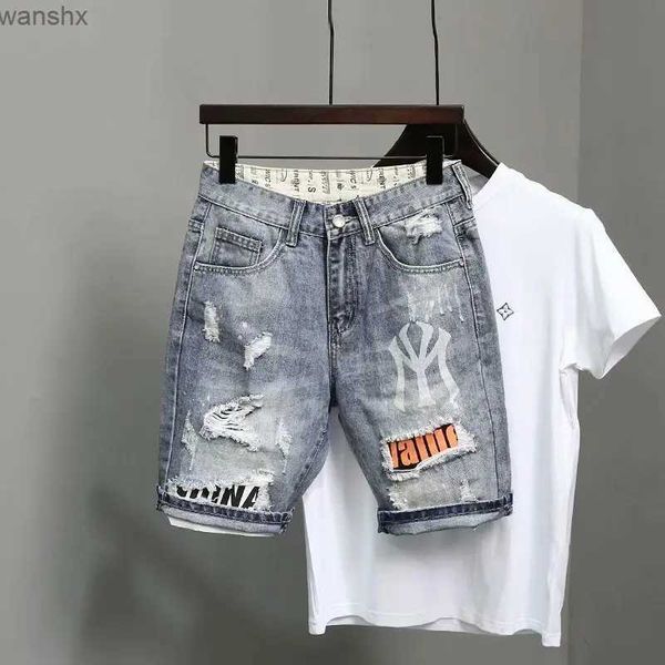 Jeans pour hommes Été Harajuku Mode Denim Hommes Bleu Jeans Coréen De Luxe Vêtements Style Marchandises Hip Hop Denim Shorts Jeans ShortsL2404