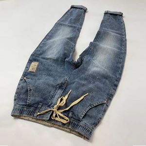 Jeans masculins denim de mode coréen d'été avec taille élastique et pantalon harem Design Drawtring vintage Baggy Man