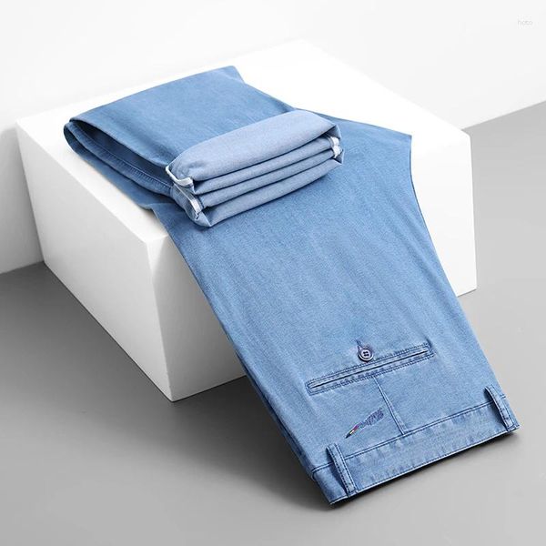 Jeans d'été en tissu Lyocell pour hommes, pantalon de luxe fin et doux, mode Business, droit, extensible, en Denim, vêtements de travail