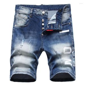 Jeans pour hommes Summer Men Denim Shorts Ripped Slim Fit Pantalon court Marque Hip Hop Hole Streetwear Mâle Longueur du genou Pantalon en détresse