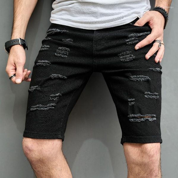 Jeans pour hommes Summer Men High Street Ripped Denim Shorts Trous élégants Solid Casual Straight Beach