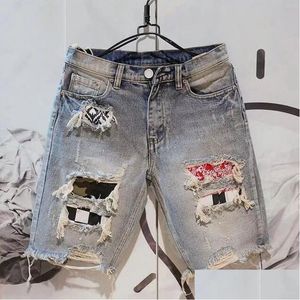 Jeans para hombres Summer Men Hole Denim Pantalones cortos Mendigo de moda Ropa de ropa de entrega de entrega de cinco piezas de cinco piezas DHE4S