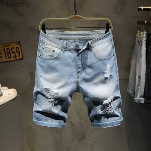 Jeans pour hommes Été Hommes Ripped Hole Denim Shorts Berda Fashion Street Hip Hop Bords effilochés Jeans courts Longueur au genou Pantalon à cinq points L231208