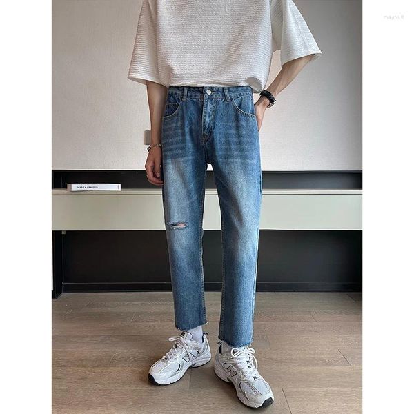 Jeans masculin Summer Men Slim Fit Fashion Casual Ripped Streetwear Korean Straight Mens Hole Vintage M-2xl