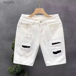 Heren Jeans Zomer Mannen Gedragen Gat Denim Shorts Modemerk Losse Rechte Witte Korte BroekL231208