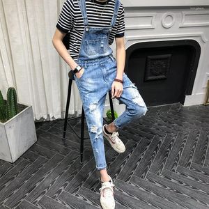 Heren jeans zomer heren slabbetje overalls mode slanke enkel lengte denim super knappe jeugdige jumpsuit hoge kwaliteit