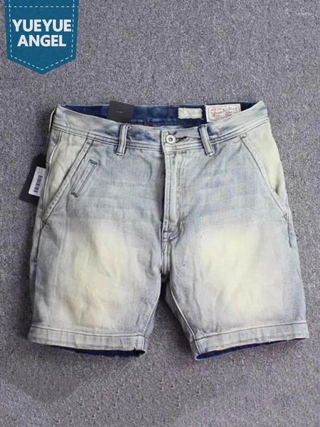 Jeans masculin Summer Mens Casual Button Longueur Straight Pantalons Vintage Japonais Style High Street Coton Denim Shorts