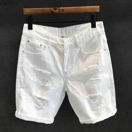 Jeans para hombres Verano para hombre de moda Agujero blanco lavado pantalones cortos de mezclilla casual rasguño mendigo recto shortsl2404