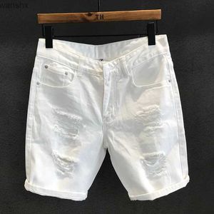 Herenjeans Zomer heren modieuze witte gewassen denim shorts casual scratch bedelaar rechte shortsL2404