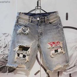 Heren jeans zomers heren gat denim shorts mode mode bedelaar kras vijf delige denim shortsl2404