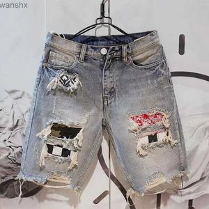 Jeans masculin Summer Mens Hole Denim Shorts Mode mendiant gratter cinq pièces Denim Shortsl2404