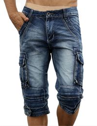 Heren jeans zomerheren retro vrachtheksel shorts vintage zuur gewassen vervaagde multi-pockets militaire stijl motorrijder korte jeans voor mannen 230313