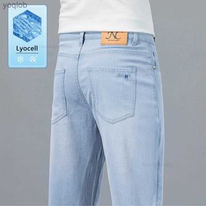 Heren jeans zomerheren ultradunne jeans licht wit blauw lyocell stof ademend en los rechte zakelijke casual herendenimsim broekl2404