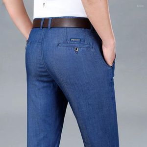 Jeans masculin Summer Natural Lyocell Business Men Thin Classic Stretch Strucy Office Pantalon Denim Pantalon Male Brand Male Plus taille 40 42