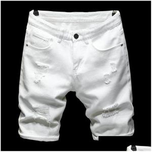 Jeans masculin Summer Blanc pur noir clair léger en denim en denim Shorts de marque classiques de marque jeune homme mince droite décontractée Drop Deli Dhlfq