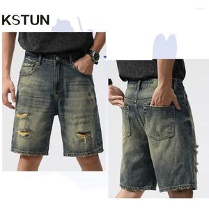 Jeans masculin Summer Short Men de jean short en vrac large jambe large hip hop en détresse creux pantalon de longueur de genou vintage