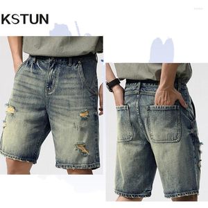 Jeans masculin shorts d'été masculins shrot shrots en vrac ample bleu clair creux de pantalon harem déchiré streetwear punk