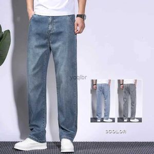 Jeans masculin Summer Soft Lyocell tissu mens jeans mince lâche raide dessin sur la taille élastique pantalon décontracté coréen plus taille 28-42L2404